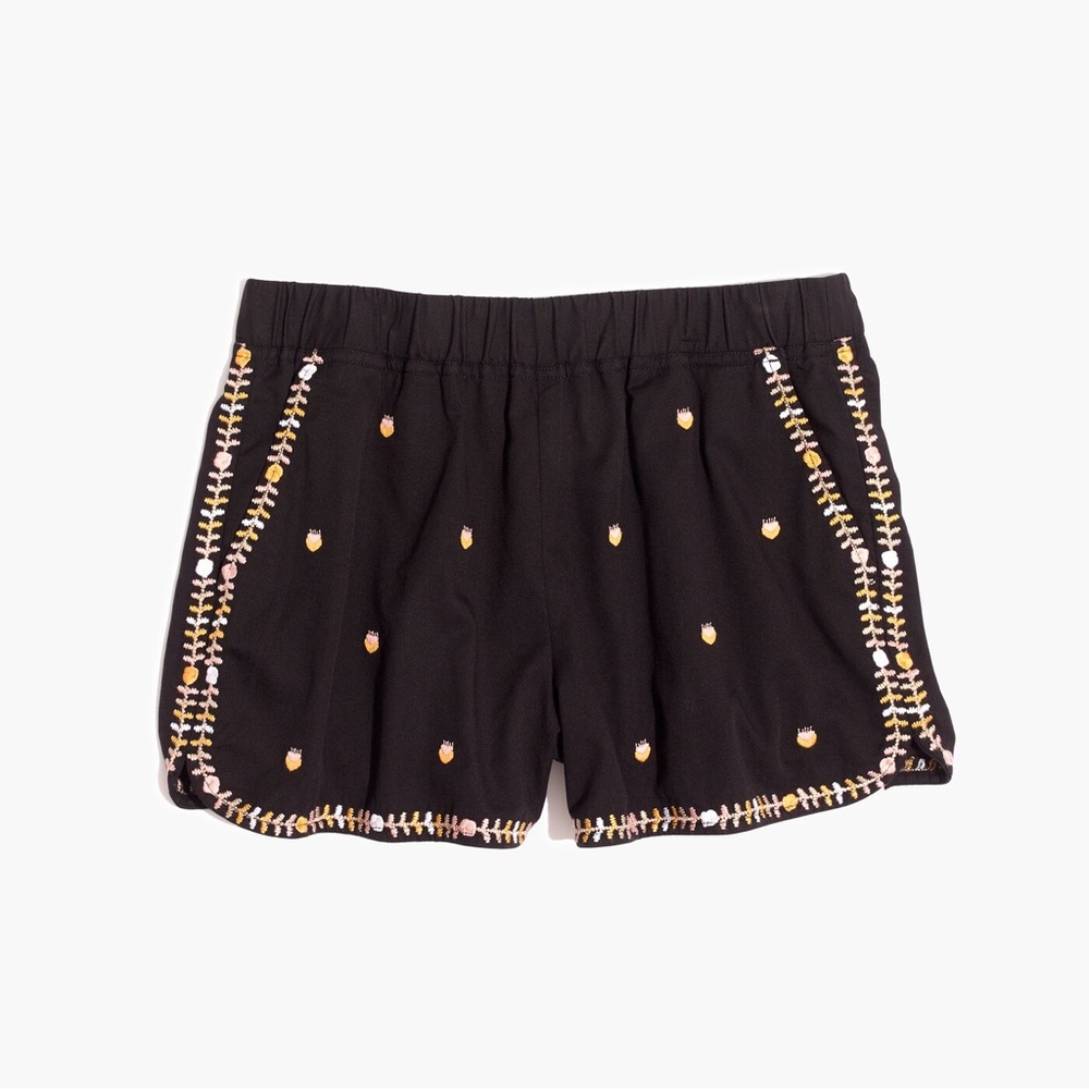Madewell Embroidered Black Shorts Effortless Cotton Pockets Cottagecore Medium